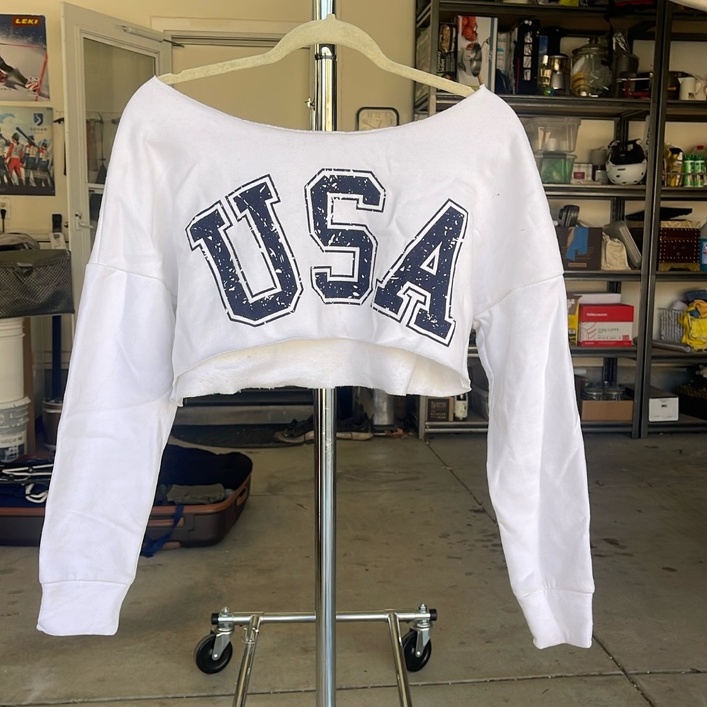 Long Sleeve White Cropped USA Shirt